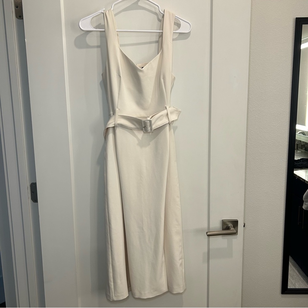 Off white midi belted dress